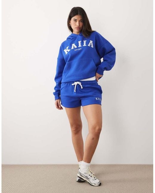 Kaiia Blue Cotton Rich Embroidered Logo Sweat Shorts