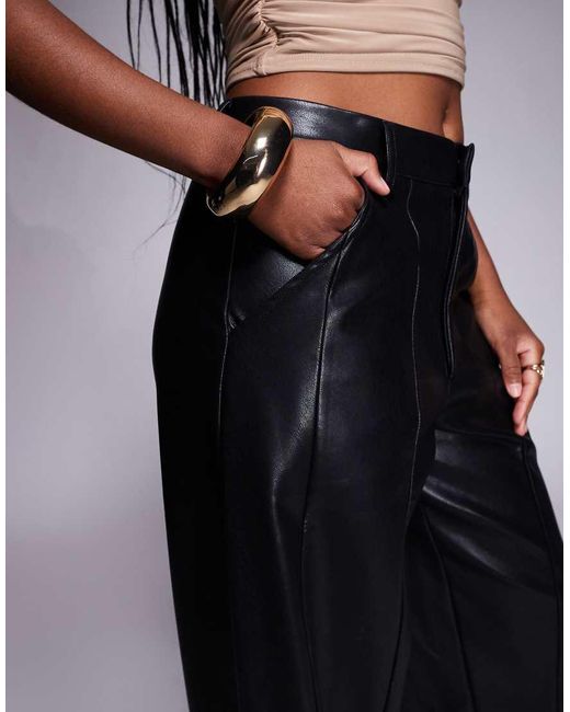 ASOS Black Leather Look Seam Detail Barrel Leg Trouser