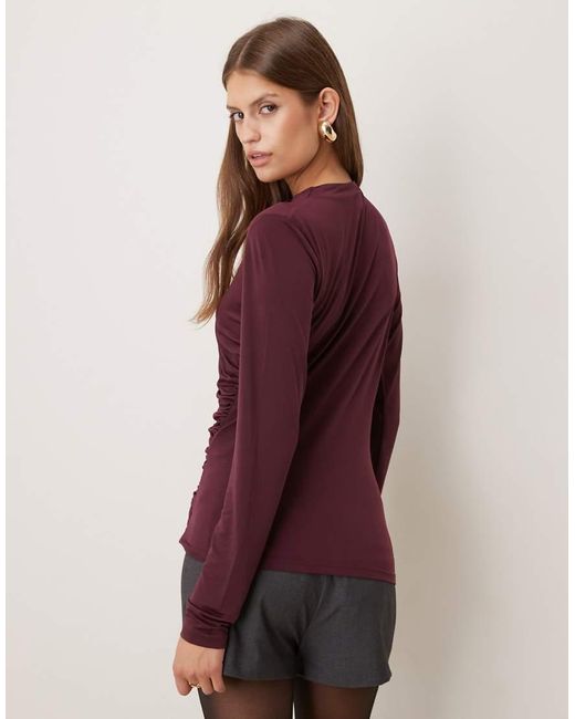 Vila Purple Long Sleeve High Neck Ruched Top