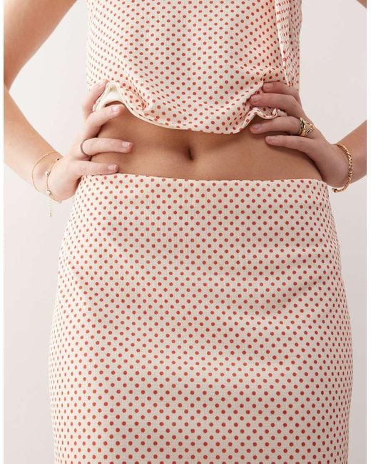 Gonna Midi A Pois Color Rosso E di Reclaimed (vintage) in Pink