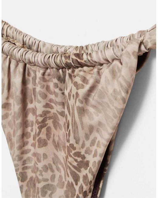Pull&Bear Brown Gathered Print Bikini Bottoms