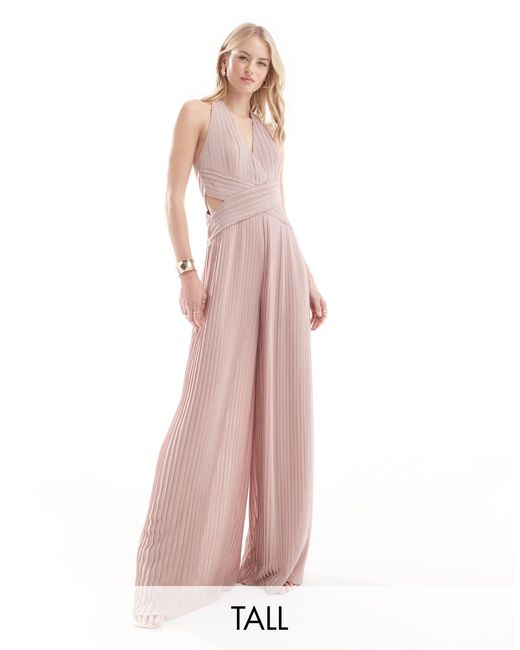 TFNC London Pink – bridesmaid – plissierter neckholder-jumpsuit aus chiffon