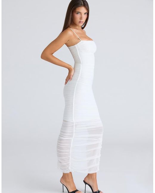 House Of Cb White Fornarina Gathered Stretch Mesh Midi Dress