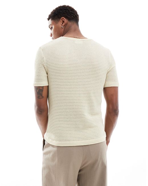 T-shirt coupe carrée en crochet - beige ASOS pour homme en coloris White