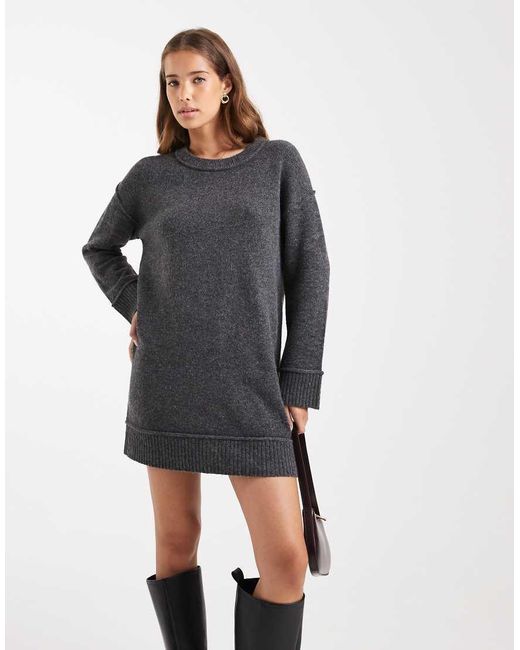 ONLY Gray Drop Shoulder Knitted Mini Dress