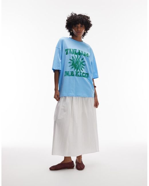 Camiseta Extragrande Con Estampado Gráfico "Tulum" De -Azul TOPSHOP de color Blue