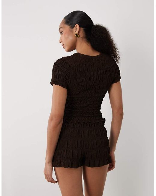 Brave Soul Black Co-ord Ruched Short Sleeve T-shirt With Ruffle Detail