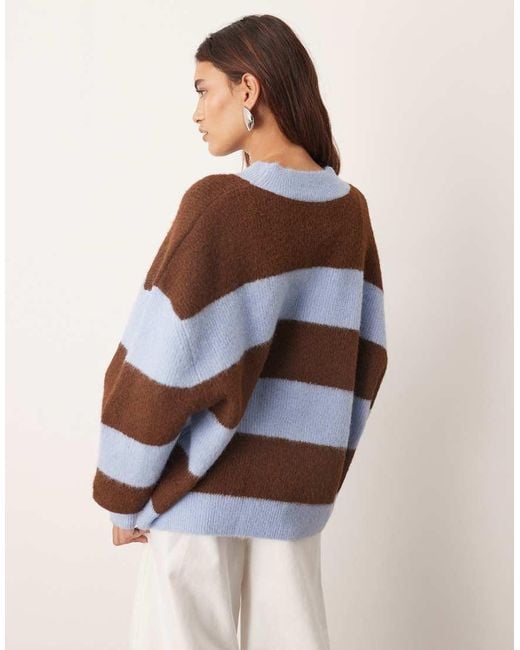 ARRANGE Brown Oversized Crew Neck Knit Striped Jumper