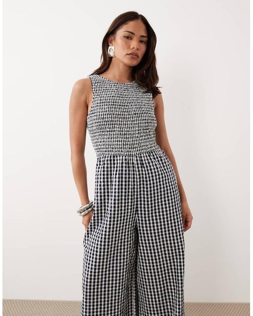 Nobody's Child Petite White Ruth Cotton Shirred Bodice Open Back Jumpsuit