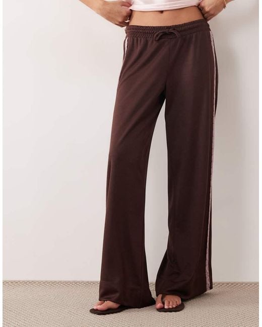 ASOS Natural Wide Leg Lace Detail Tricot Jogger