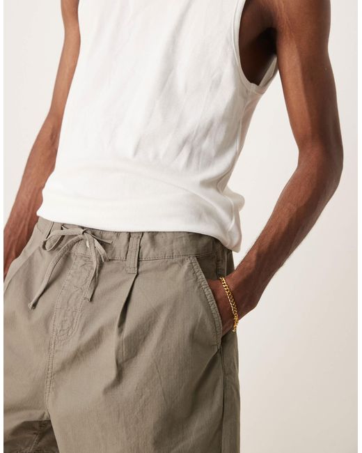 ASOS Natural Wide Shorter Length Pleated Shorts With Drawstring for men