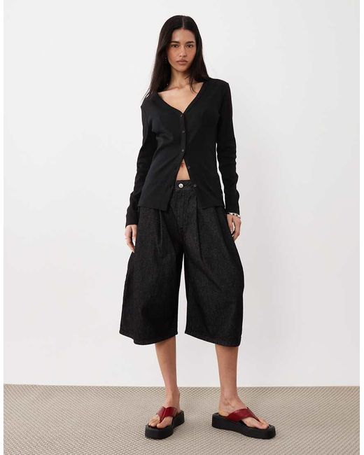 Calvin Klein Black Long Sleeve Rib Button Front Top