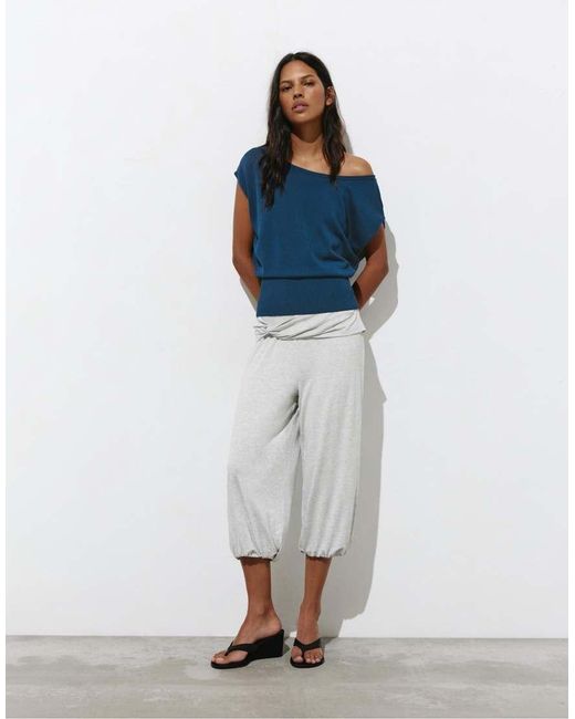 Pull&Bear Blue Asymmetric Short Sleeve Jumper