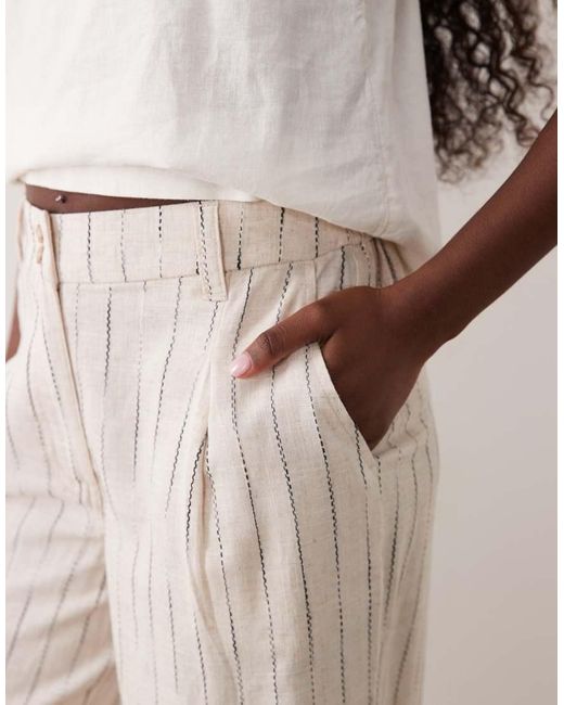 ASOS Natural Wide Leg Trousers With Pleat Detail