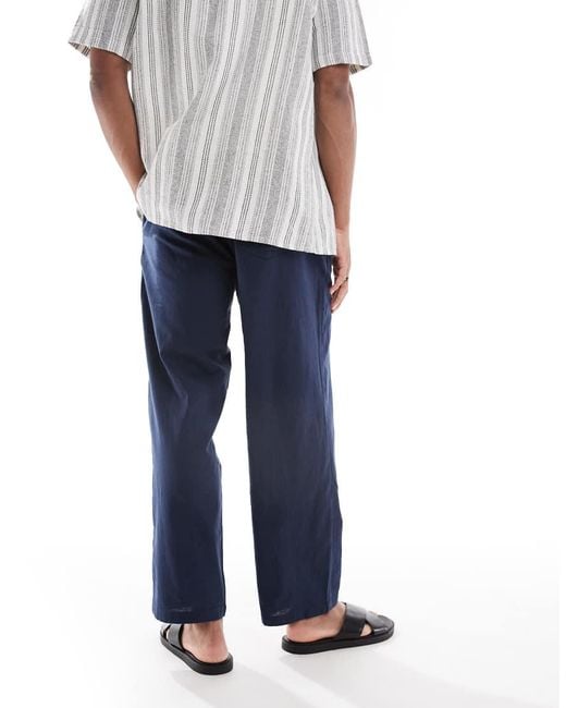 Jack & Jones Blue Loose Fit Linen Mix Trouser for men