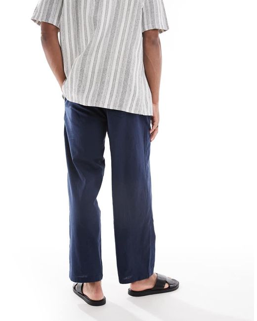 Pantalones Azul Marino De Corte Suelto De Mezcla De Lino De Jack & Jones de hombre de color Blue