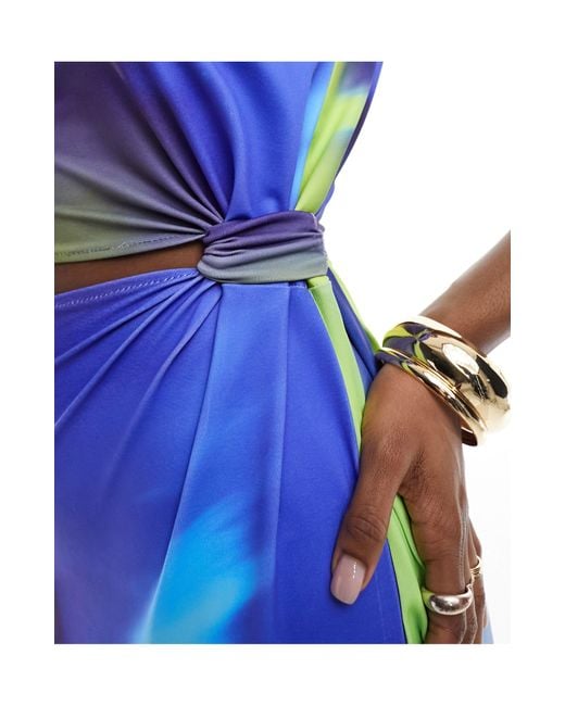 SIMMI Blue Simmi One Shoulder Knot Detail Cut Out Maxi Dress