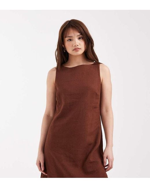 New Look Brown Linen Blend Tie Back Mini Dress
