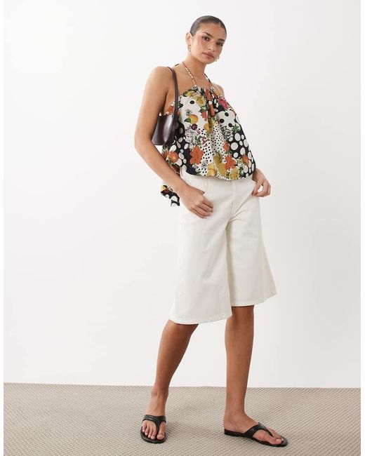 ASOS Natural Halterneck Volume Cropped Vest
