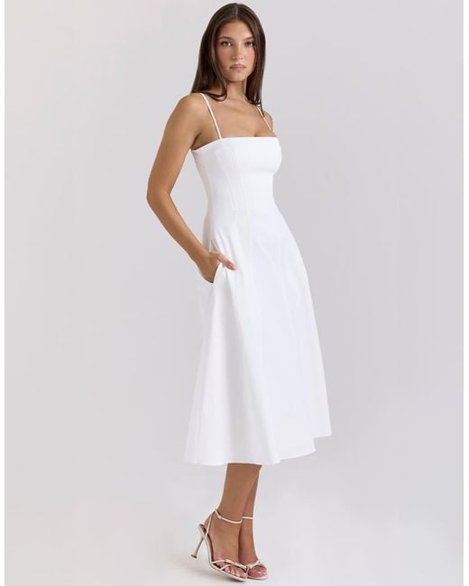 House Of Cb White Dolly Stretch Cotton A-Line Midi Sundress