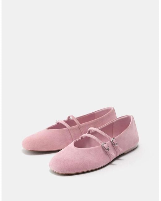 Pull&Bear Pink Leather Strap Ballerinas
