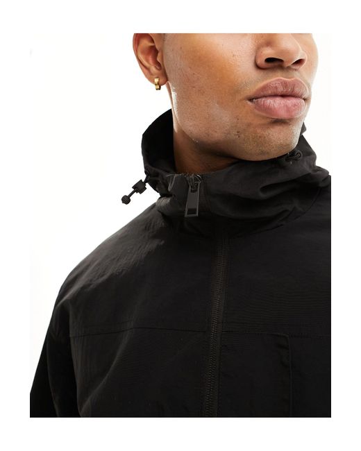 Brave Soul Black Crinkle Full Zip Utility Jacket for men