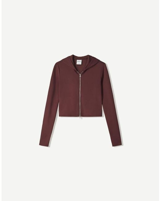 Bershka Red Zip Up Modal Blend Hoodie