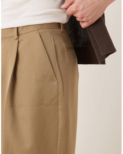 ASOS Natural Loose Fit Dress Pants With Front Pleats for men