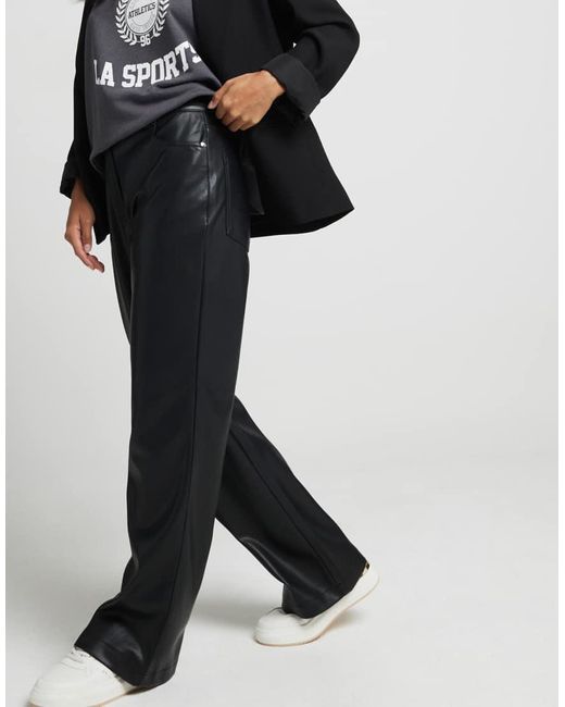River Island Black Faux Leather Straight Leg Trouser