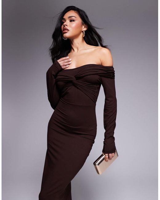 ASOS Brown – langärmliges, schulterfreies midikleid