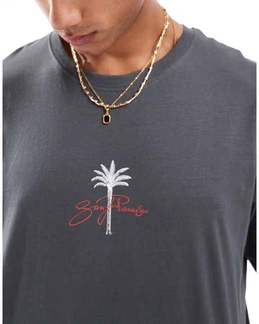 Jack & Jones Gray Oversize T-shirt With San Francisco Print for men