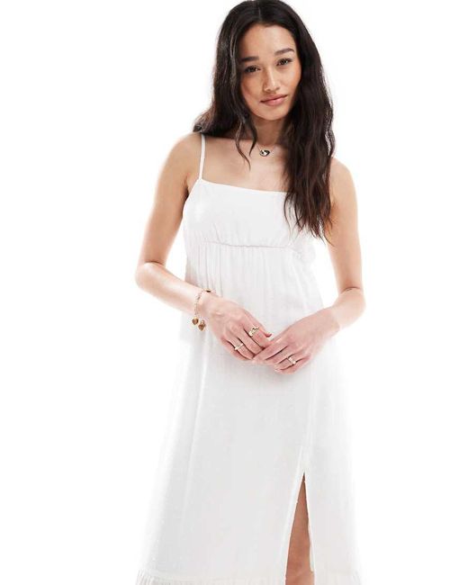 Hollister White Square Neck Babydoll Maxi Dress With A Slit