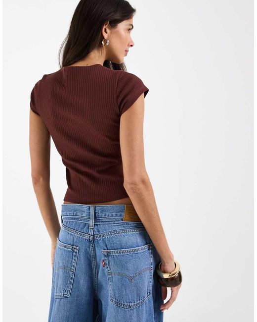ASOS Red Compact Rib Button Through Short Sleeve Cardigan