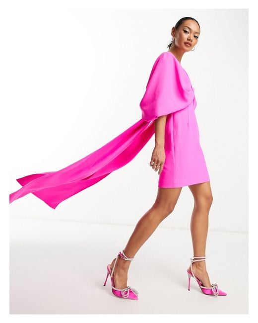 open lace back dress Rent Asos Design Ruched Bust Cut Out Bias Maxi Dress In Hot Pink