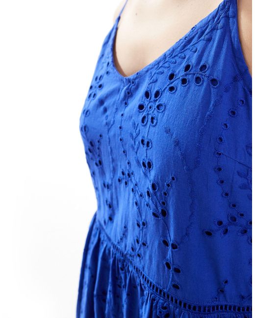 Y.A.S Blue Broderie Maxi Cami Dress