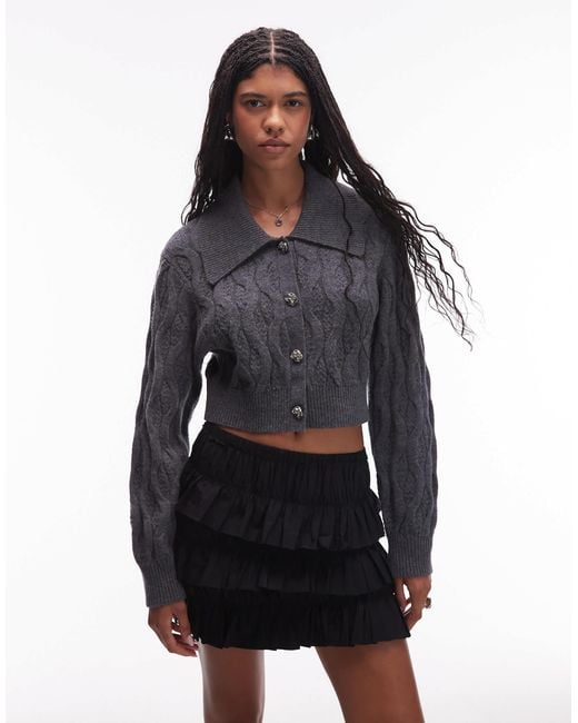 & Other Stories Black Cable Knitted Cardigan With Collar And Button Front