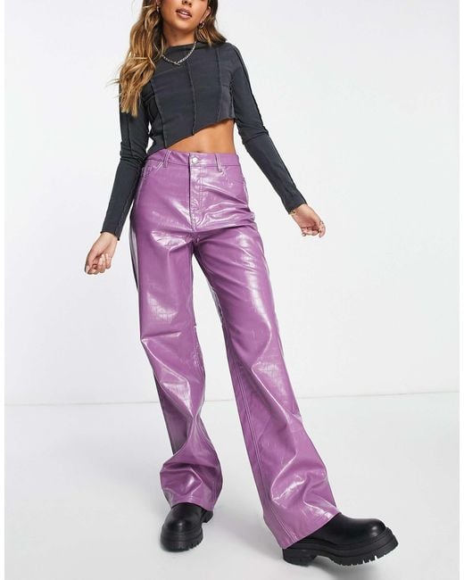 ONLY Purple Faux Leather Croc Print Trouser Co-ord