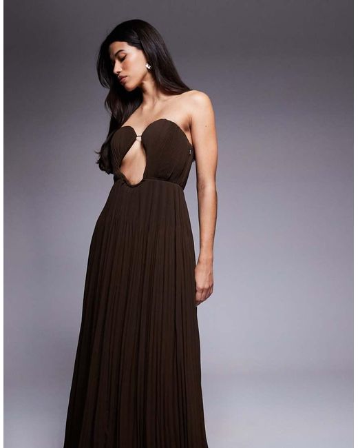 ASOS Brown Wired Bandeau Cutout Elevated Maxi Dress With Full Skirt
