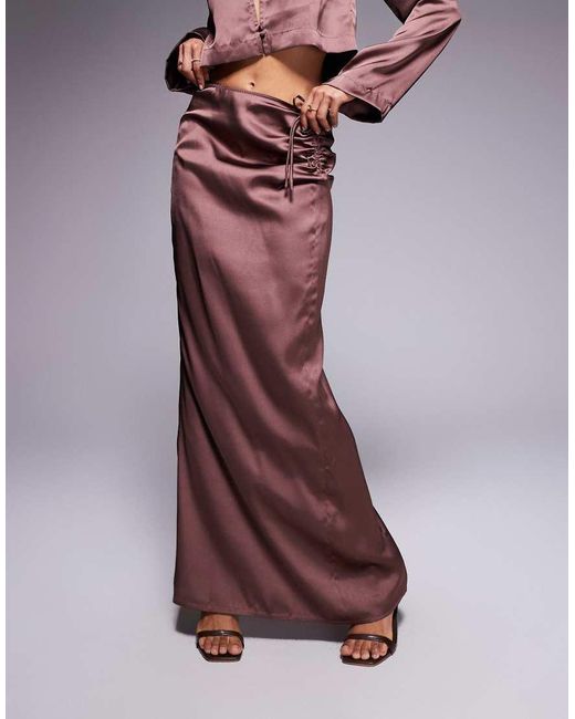 ASOS Purple Ruched Detail Satin Co-Ord Maxi Skirt