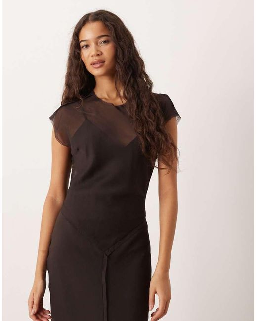 ASOS Natural Cap Sleeve Midi Dress With Drop Waist