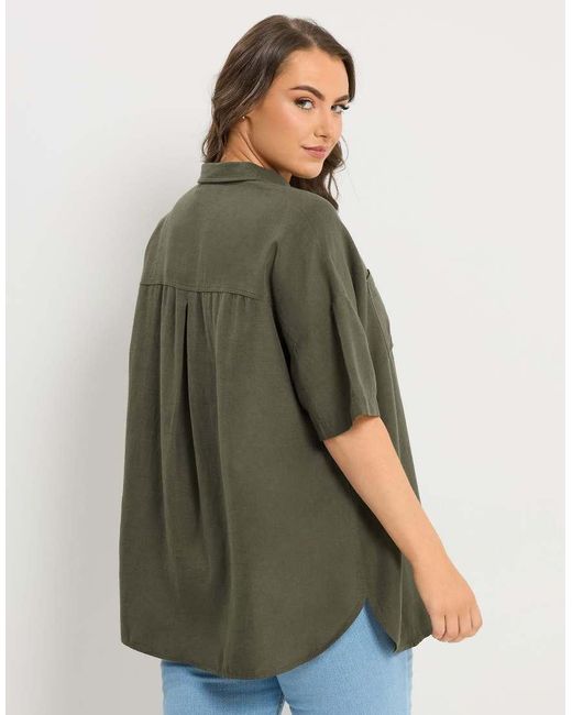 Yours Clothing Green Short Sleeve Linen Shirt