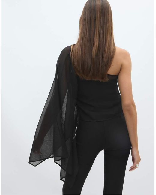 Stradivarius Black Asymmetric Draped Top