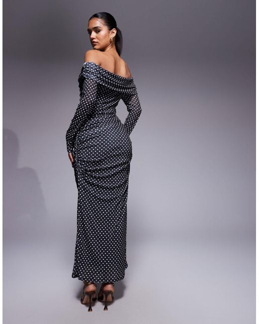 ASOS Blue Textured Mesh Bardot Twist Front Midi Dress