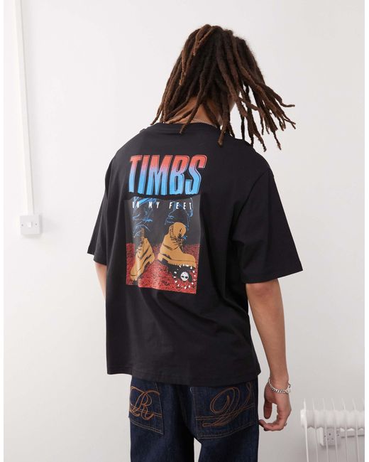 Timberland Black Timbs 6"" Backprint Oversized T-shirt for men