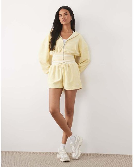 Kaiia Natural Embroidered Logo Oversized Zip Up Side Stripe Towelling Hoodie Co-ord