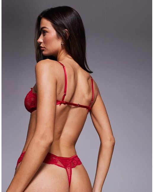 ASOS Red Lola Lace Lingerie Thong With Satin Binding And Keyhole Detail