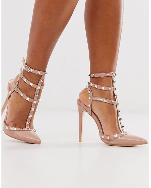 Public Desire Stush Studded Heeled Court Shoes in Natural | Lyst Australia