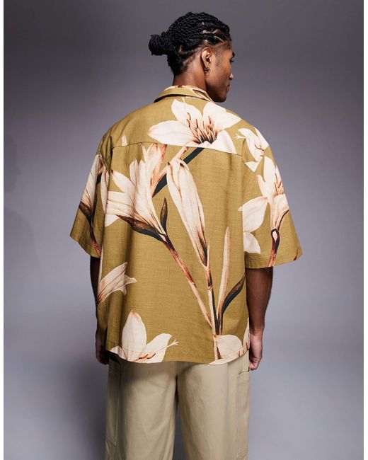 Chemise décontractée avec col à revers et imprimé fleuri - kaki ASOS pour homme en coloris Metallic