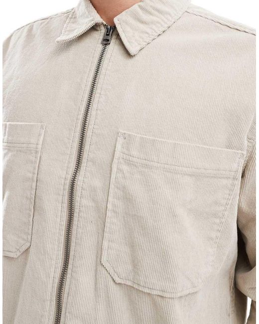 Only & Sons White Zip Through Cord Overshirt for men