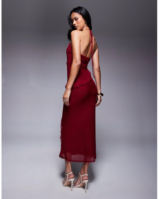 ASOS Red Tie Side Ruffle Draped Maxi Dress